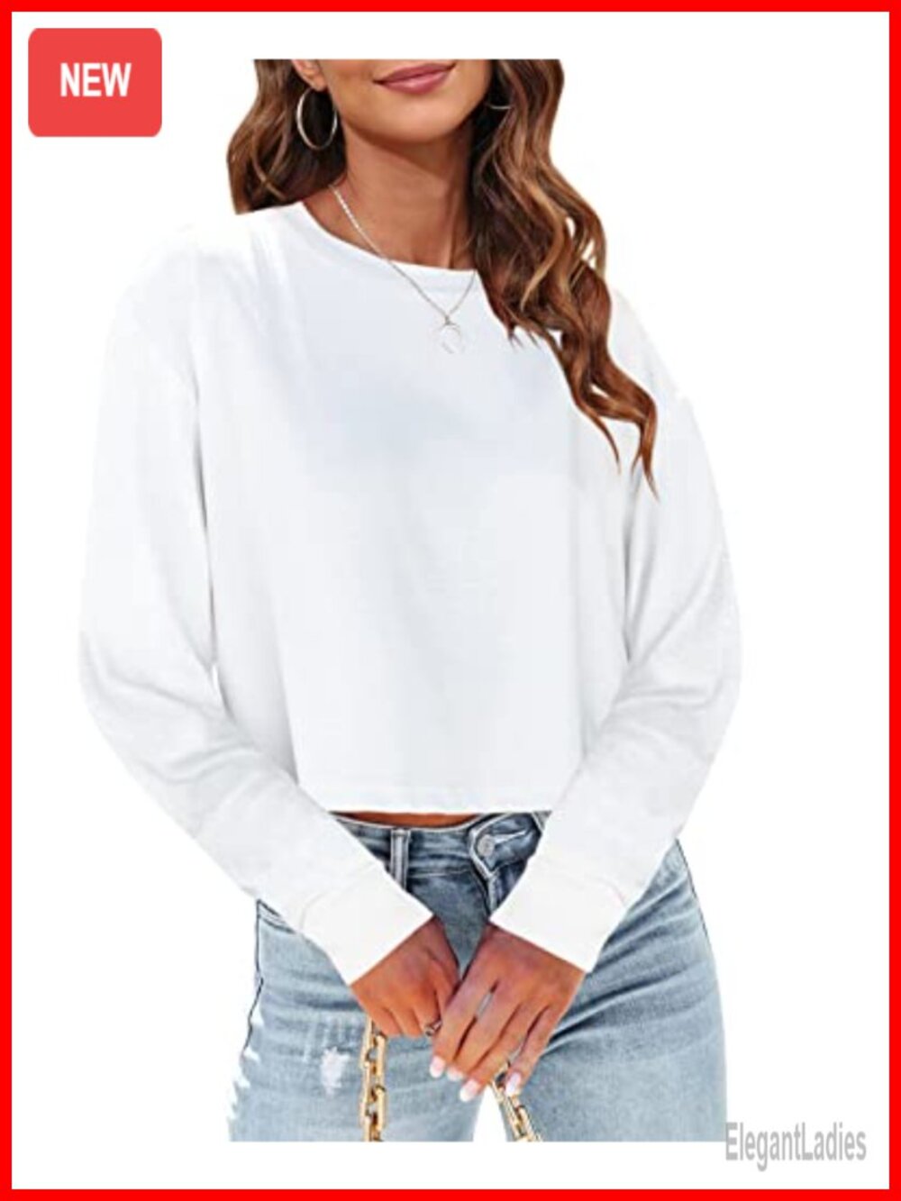 Long Sleeve Crop Top Oversized Drop Shoulder Cropped T-Shirt